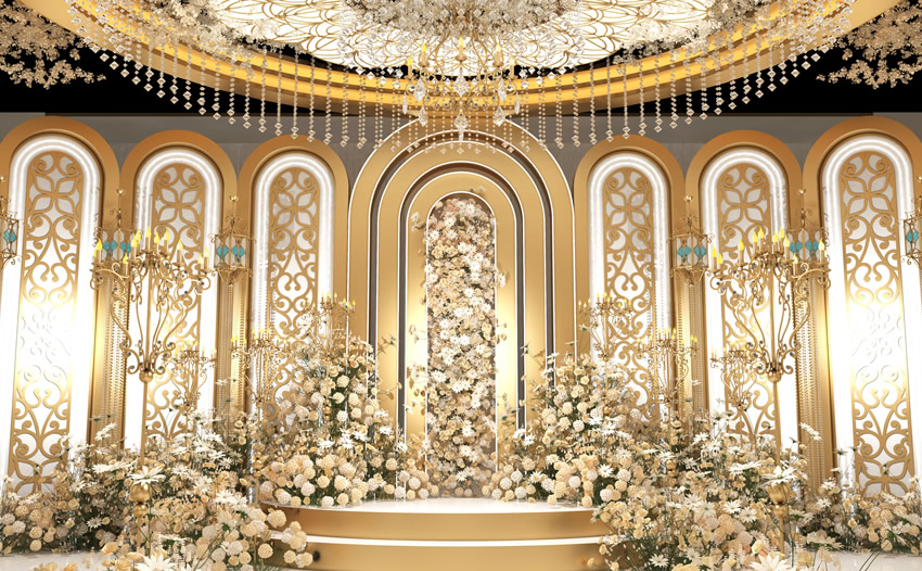 富蕴香槟色调婚礼堂效果展示